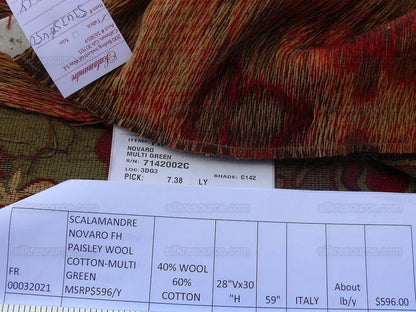7.38y Scalamandre Novaro Multi Green Wool Medallion MSRP USD 596/Y
