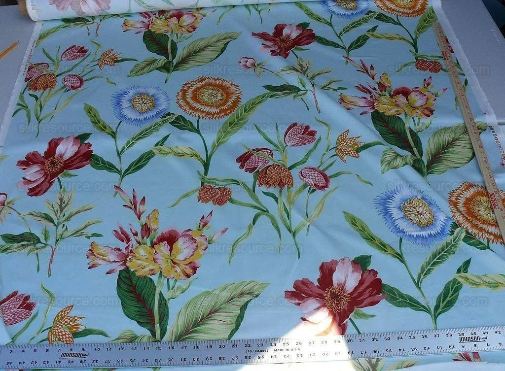 By Yd Edgartown Blue Scalamandre Tulip Peony Sunflower Print Cotton MSRP USD 132/y