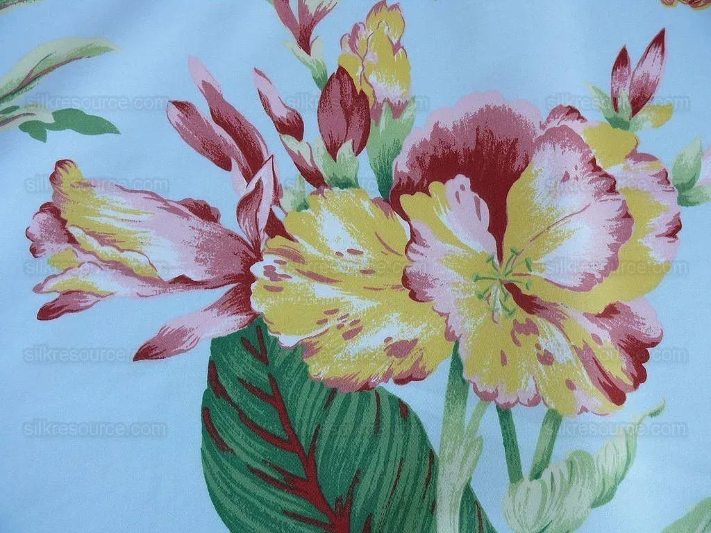 By Yd Edgartown Blue Scalamandre Tulip Peony Sunflower Print Cotton MSRP USD 132/y