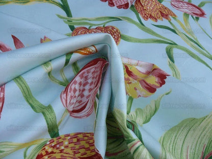 By Yd Edgartown Blue Scalamandre Tulip Peony Sunflower Print Cotton MSRP USD 132/y