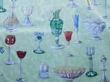 By yard Scalamandre Hand Print Cristalli Green Crystal Cut Glasses Vases Cups Fine Art Bty MSRP USD 164/Y