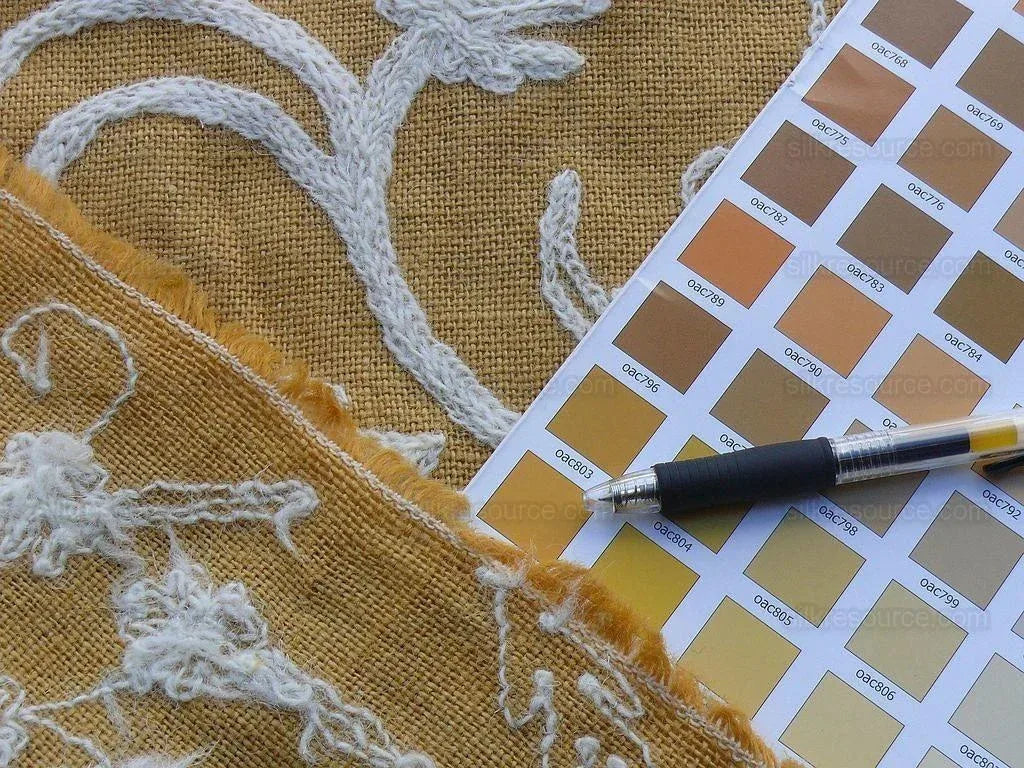 By Yd Old World Weavers Scalamandre Balik Gold Wool Crewel On Jute White on Golden Yellow MSRP USD 304/Y