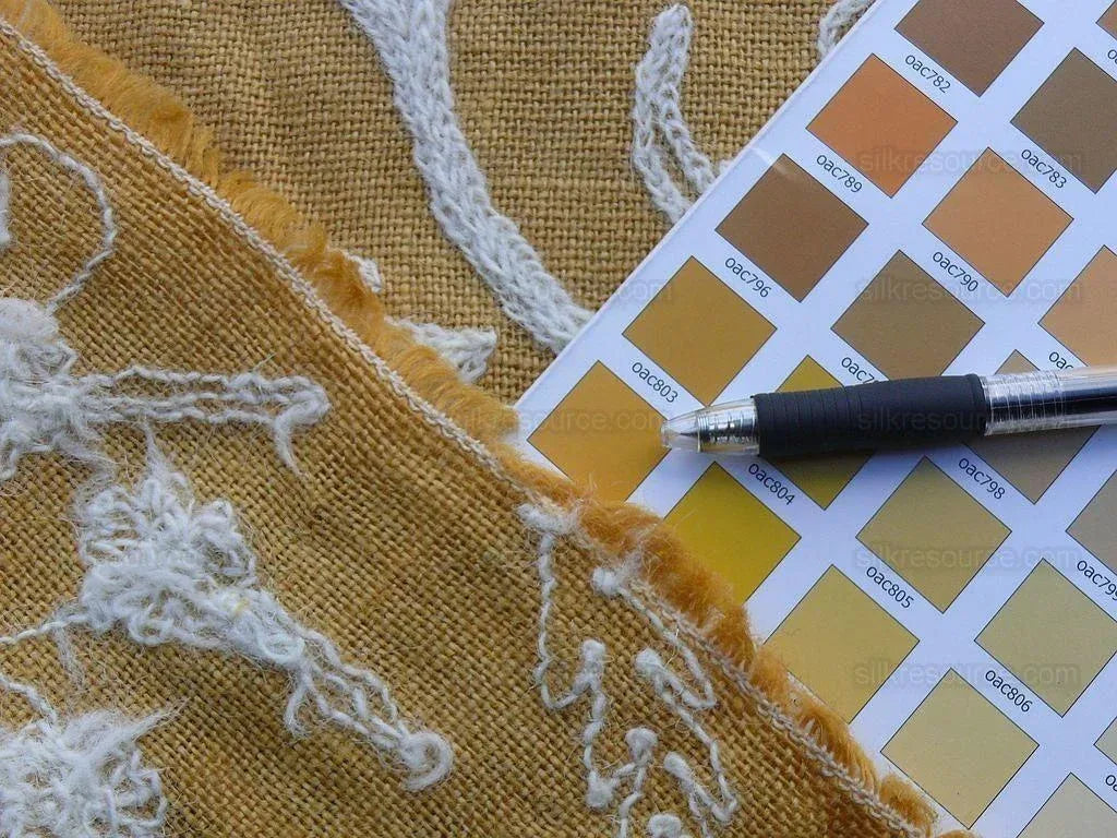 By Yd Old World Weavers Scalamandre Balik Gold Wool Crewel On Jute White on Golden Yellow MSRP USD 304/Y