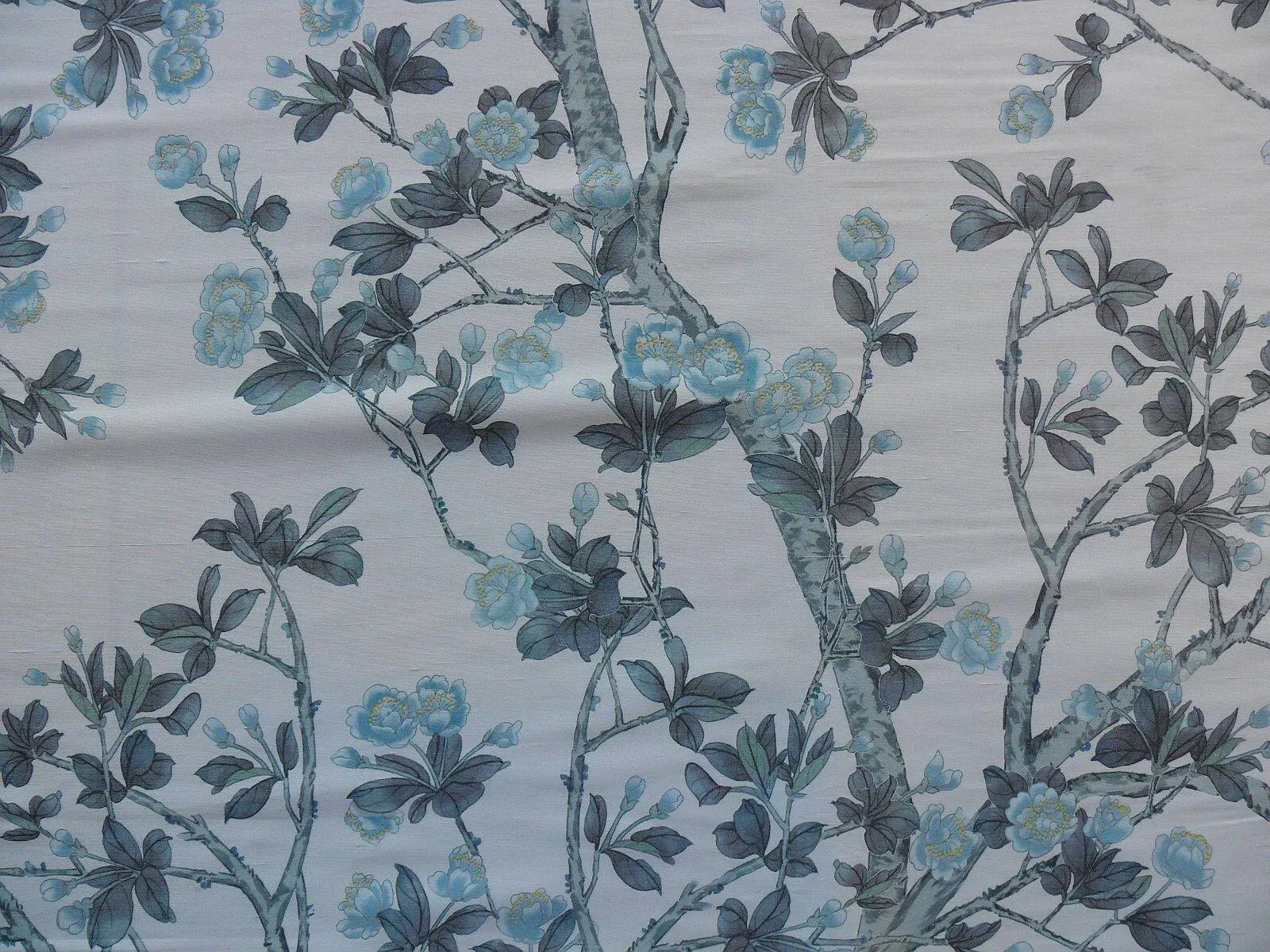 2YD SCALAMANDRE KNOLLWOOD FLOWER TREE BLUE PEWTER SILK MSRP$216Y