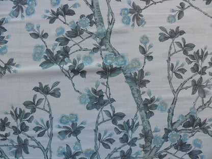 By Yd Scalamandre Knollwood Flower Tree Cherry Blossom Chinoiserie Blue Pewter Silk Print MSRP USD 320/Y