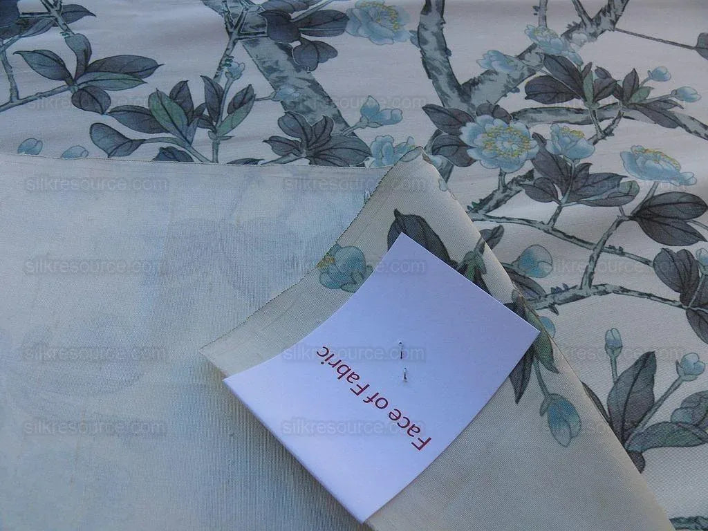 By Yd Scalamandre Knollwood Flower Tree Cherry Blossom Chinoiserie Blue Pewter Silk Print MSRP USD 320/Y