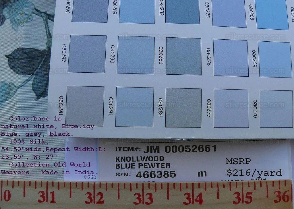 By Yd Scalamandre Knollwood Flower Tree Cherry Blossom Chinoiserie Blue Pewter Silk Print MSRP USD 320/Y