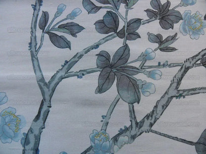By Yd Scalamandre Knollwood Flower Tree Cherry Blossom Chinoiserie Blue Pewter Silk Print MSRP USD 320/Y