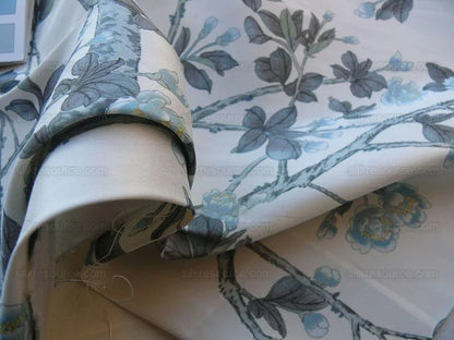 By Yd Scalamandre Knollwood Flower Tree Cherry Blossom Chinoiserie Blue Pewter Silk Print MSRP USD 320/Y