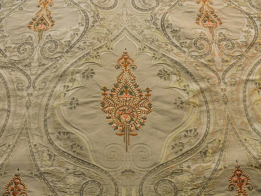 Bty Scalamandre Silk Damask Embroidery Dhara Gold Medallion Exquisite MSRP USD 200+/y
