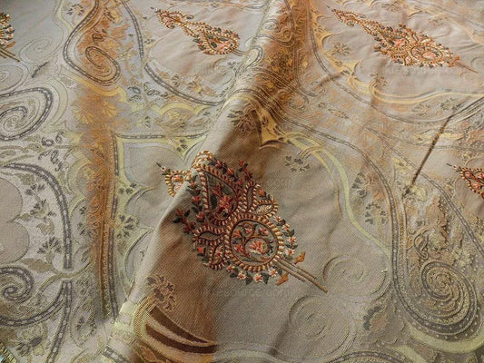 Bty Scalamandre Silk Damask Embroidery Dhara Gold Medallion Exquisite MSRP USD 200+/y