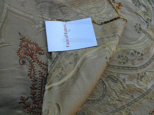 Bty Scalamandre Silk Damask Embroidery Dhara Gold Medallion Exquisite MSRP USD 200+/y