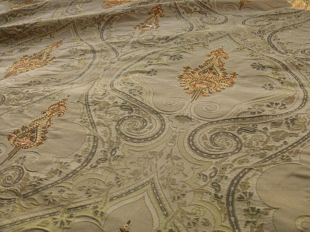 Bty Scalamandre Silk Damask Embroidery Dhara Gold Medallion Exquisite MSRP USD 200+/y
