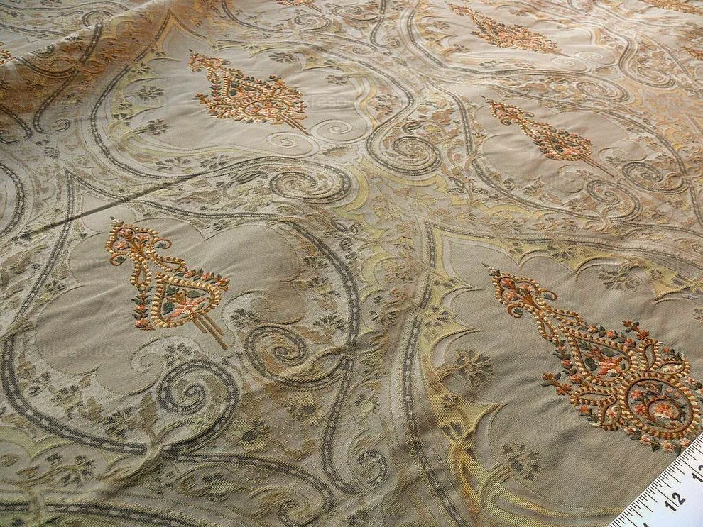 Bty Scalamandre Silk Damask Embroidery Dhara Gold Medallion Exquisite MSRP USD 200+/y
