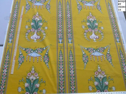 By Yard Scalamandre Bouquet Chinois Grey Watkins Marigold Chinois Yellow Gold Green Flower Stripe MSRP USD 200/Y