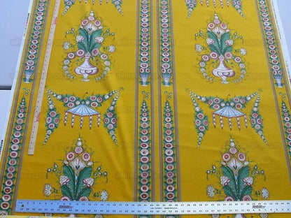 By Yard Scalamandre Bouquet Chinois Grey Watkins Marigold Chinois Yellow Gold Green Flower Stripe MSRP USD 200/Y