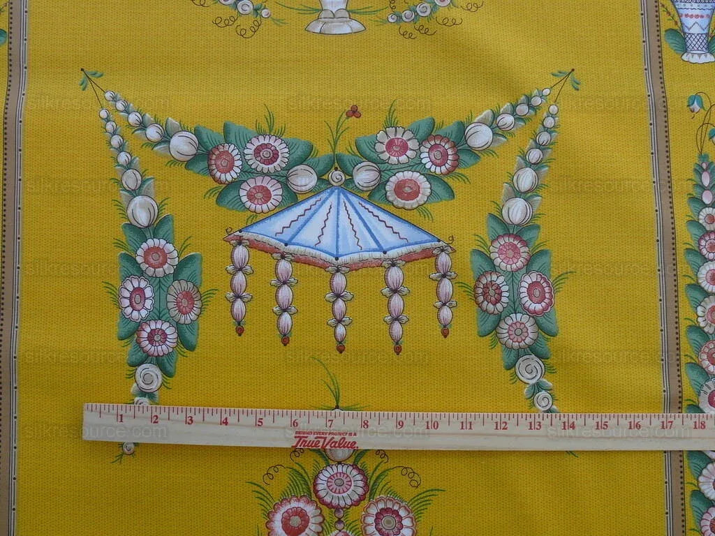 By Yard Scalamandre Bouquet Chinois Grey Watkins Marigold Chinois Yellow Gold Green Flower Stripe MSRP USD 200/Y