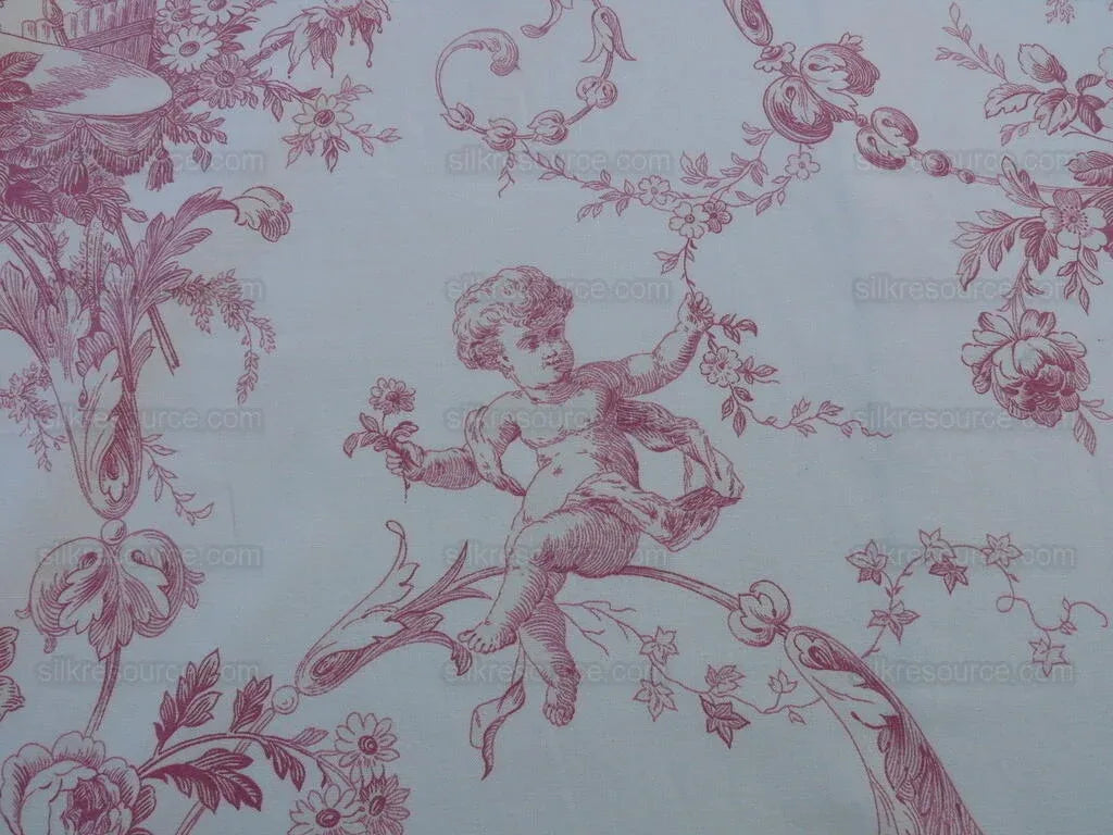 By Yd Scalamandre Charlecote Geranium Red Angels Cotton Toile De Jouy Uk MSRP USD 128/Y