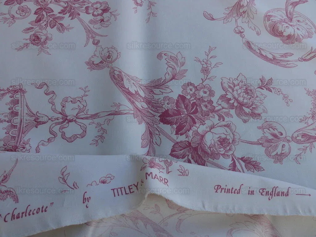 By Yd Scalamandre Charlecote Geranium Red Angels Cotton Toile De Jouy Uk MSRP USD 128/Y