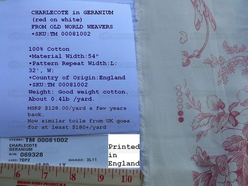 By Yd Scalamandre Charlecote Geranium Red Angels Cotton Toile De Jouy Uk MSRP USD 128/Y