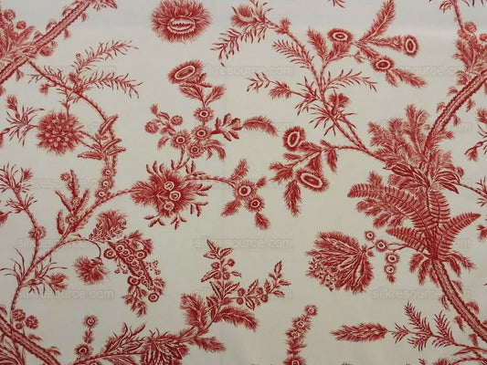 By Yd Scalamandre Grey Watkins Languedoc Autumn Red Cream White Botanic Fern and Thistle Southern France Toile Circa 1790 MSRP USD 364/y