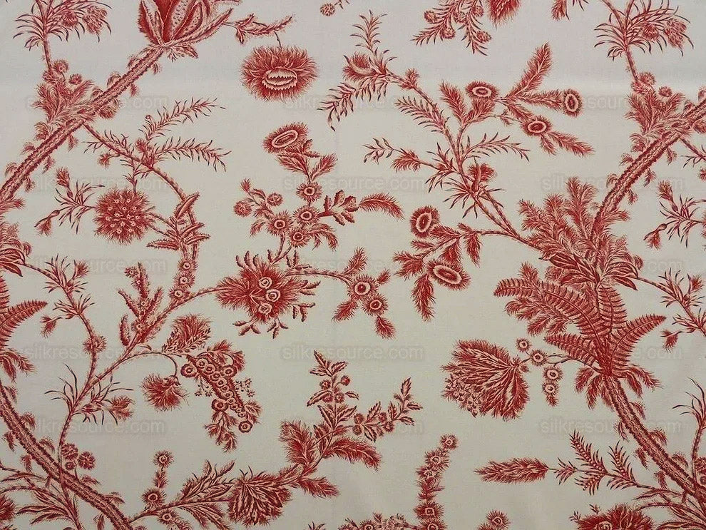 By Yd Scalamandre Grey Watkins Languedoc Autumn Red Cream White Botanic Fern and Thistle Southern France Toile Circa 1790 MSRP USD 364/y