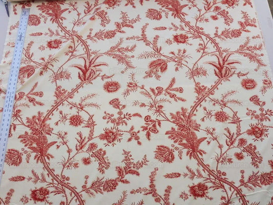 By Yd Scalamandre Grey Watkins Languedoc Autumn Red Cream White Botanic Fern and Thistle Southern France Toile Circa 1790 MSRP USD 364/y