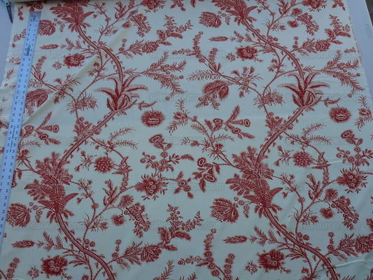 By Yd Scalamandre Grey Watkins Languedoc Autumn Red Cream White Botanic Fern and Thistle Southern France Toile Circa 1790 MSRP USD 364/y