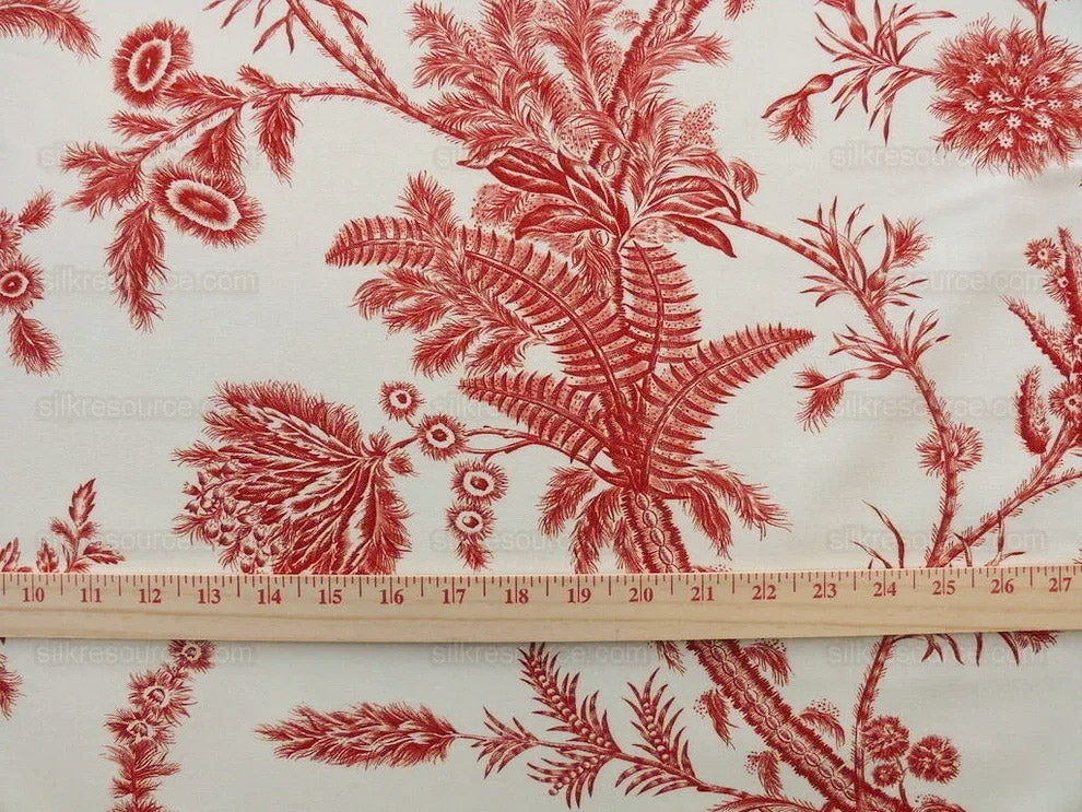 By Yd Scalamandre Grey Watkins Languedoc Autumn Red Cream White Botanic Fern and Thistle Southern France Toile Circa 1790 MSRP USD 364/y