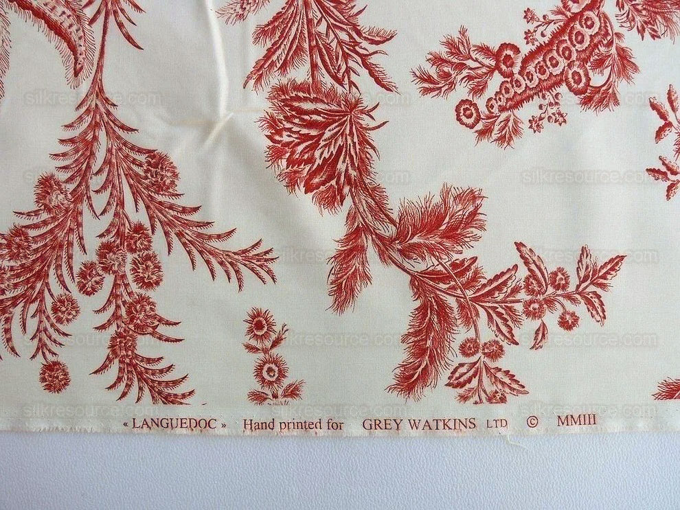 By Yd Scalamandre Grey Watkins Languedoc Autumn Red Cream White Botanic Fern and Thistle Southern France Toile Circa 1790 MSRP USD 364/y