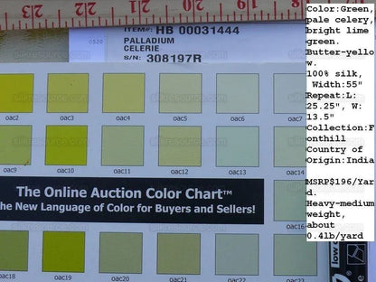 By Yard Scalamandre Fonthill Palladium Lampas Celerie Pale Green Yellow Gold Mid Century MSRP USD 196/Y