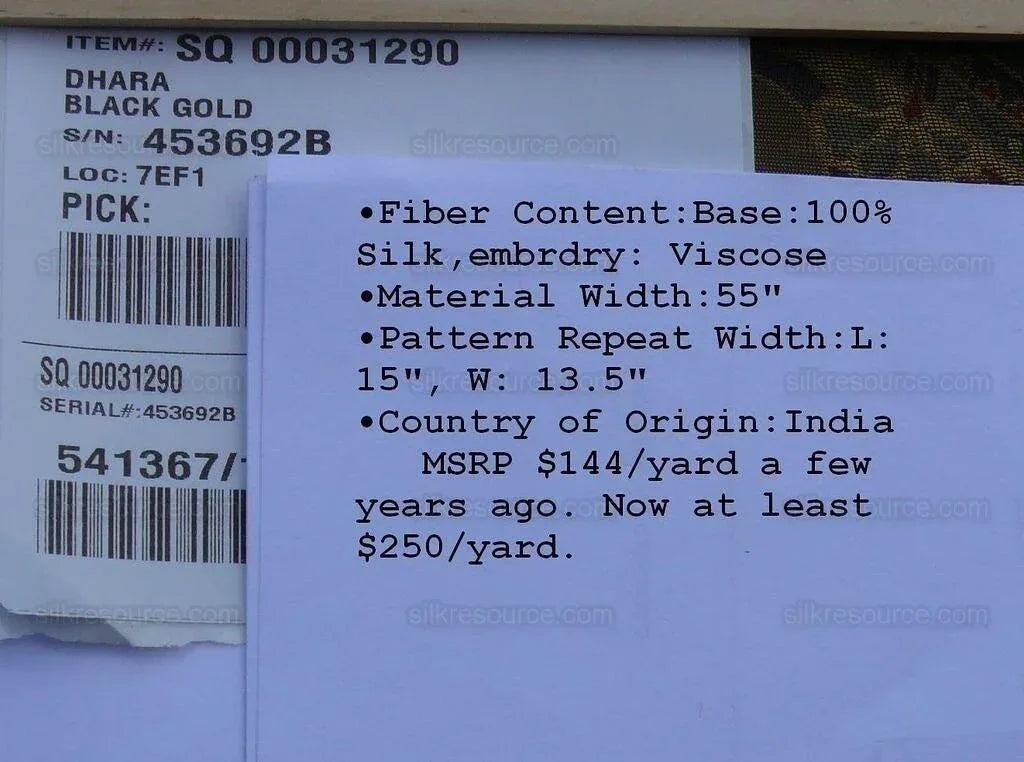 **On hold By Yd Scalamandre Dhara Black Gold Silk Damask Embroidery MSRP USD 200/y