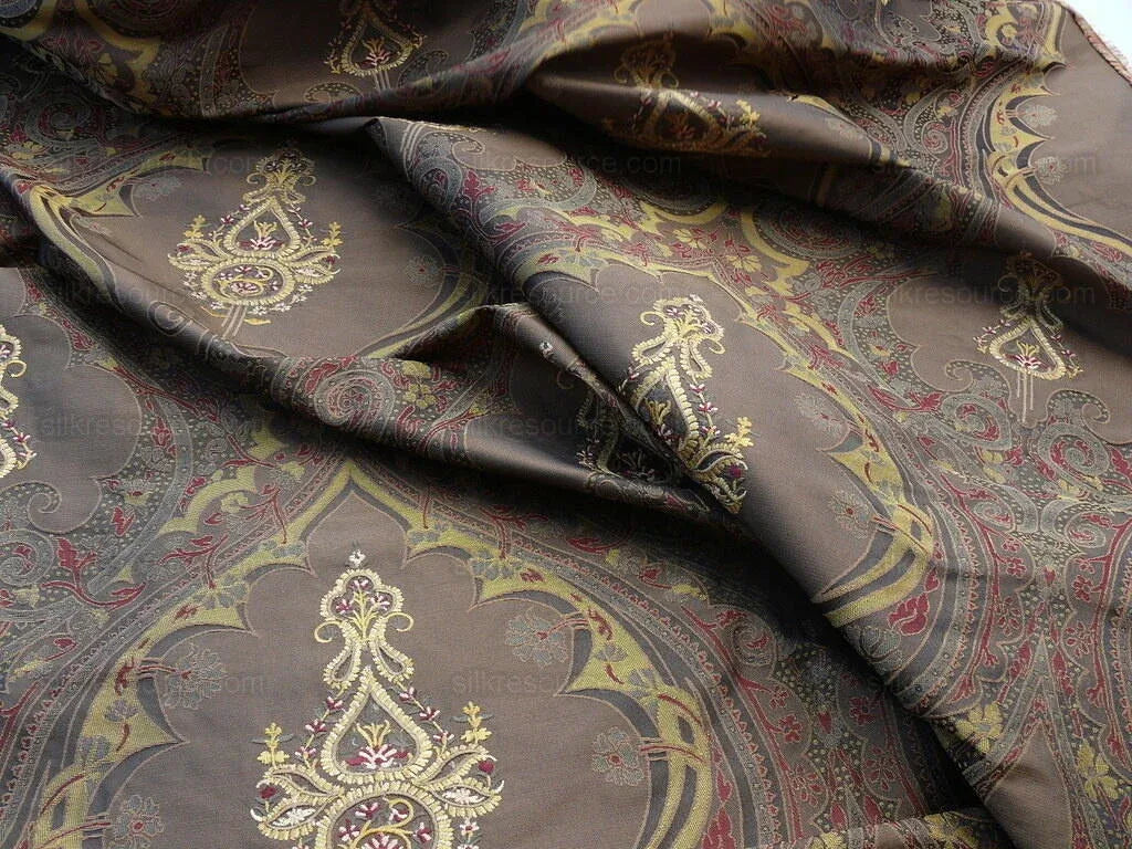 **On hold By Yd Scalamandre Dhara Black Gold Silk Damask Embroidery MSRP USD 200/y