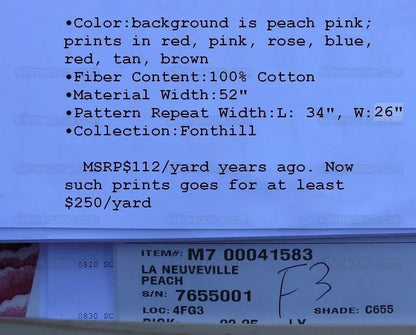 Bty Scalamandre  La Neuveville Print Fruit Flower Melon Grape Harvest Pale Peach MSRP 112/Y