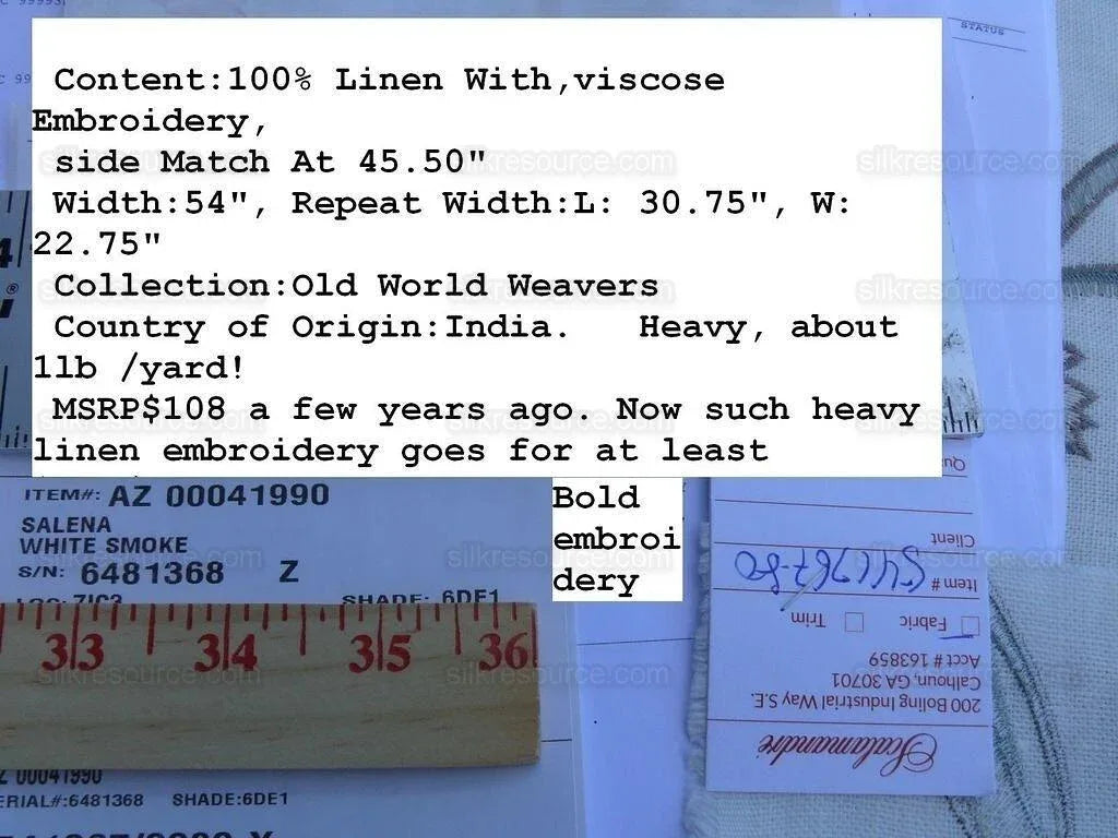 5yd Scalamandre Embroidery Peony Salena "white Smoke"MSRP USD 108y
