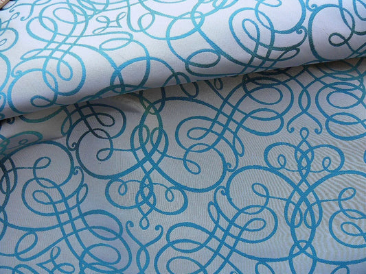 BTY SCALAMANDRE 100% SILK SCROLL MUSIC TURQUOISE MSRP$292/Y