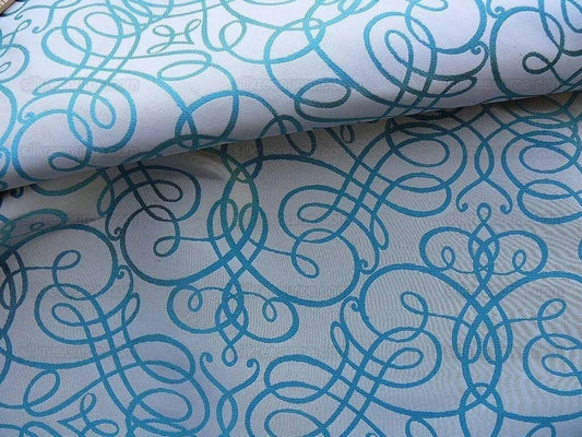 Bty Scalamandre 100% Silk Flourish Scroll Music Turquoise Blue MSRP USD 292/Y
