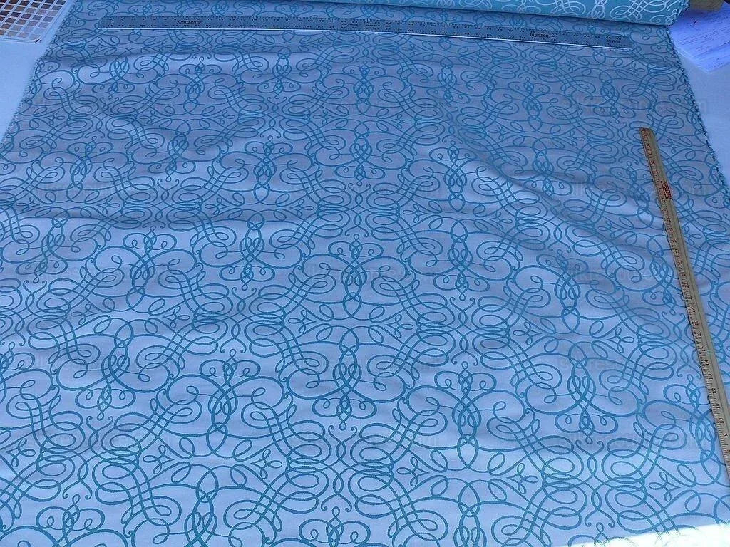 Bty Scalamandre 100% Silk Flourish Scroll Music Turquoise Blue MSRP USD 292/Y
