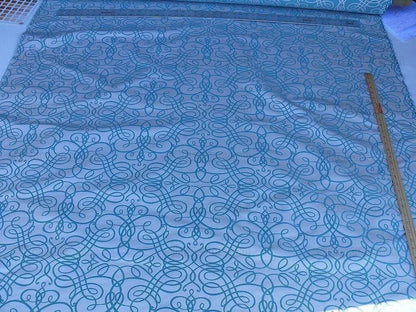 Bty Scalamandre 100% Silk Flourish Scroll Music Turquoise Blue MSRP USD 292/Y