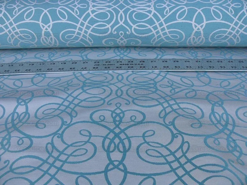 Bty Scalamandre 100% Silk Flourish Scroll Music Turquoise Blue MSRP USD 292/Y