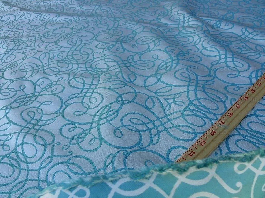 Bty Scalamandre 100% Silk Flourish Scroll Music Turquoise Blue MSRP USD 292/Y