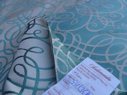 Bty Scalamandre 100% Silk Flourish Scroll Music Turquoise Blue MSRP USD 292/Y