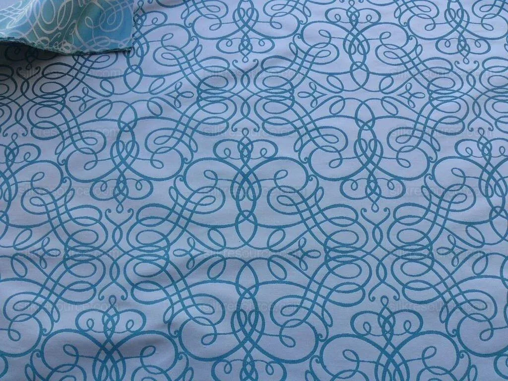 Bty Scalamandre 100% Silk Flourish Scroll Music Turquoise Blue MSRP USD 292/Y
