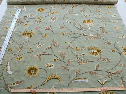 By YARD Scalamandre Sindia Green Aqua Blue Wool Crewel MSRP USD 300/Y