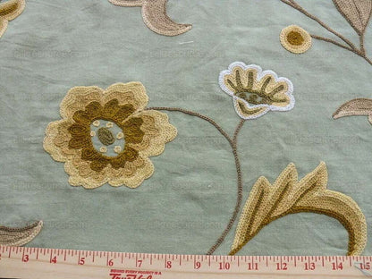 By YARD Scalamandre Sindia Green Aqua Blue Wool Crewel MSRP USD 300/Y