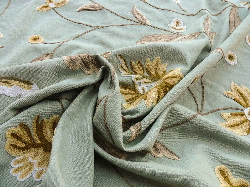 By YARD Scalamandre Sindia Green Aqua Blue Wool Crewel MSRP USD 300/Y