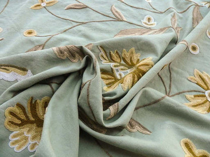 By YARD Scalamandre Sindia Green Aqua Blue Wool Crewel MSRP USD 300/Y