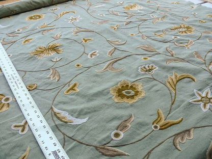 By YARD Scalamandre Sindia Green Aqua Blue Wool Crewel MSRP USD 300/Y