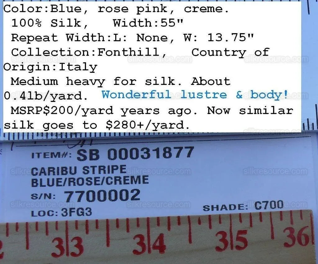 Bty Scalamandre Caribu Stripe Blue Rose Creme Silk MSRP USD 200/Y