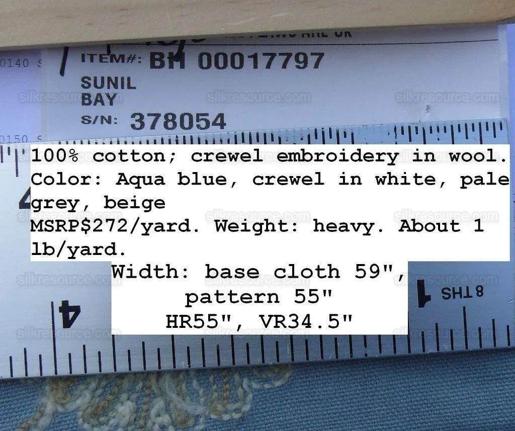 By Yd Scalamandre Sunil "Bay" Wool Embroidery Cotton Crewel Hand Made Serene Blue White Grey MSRP USD 272Y